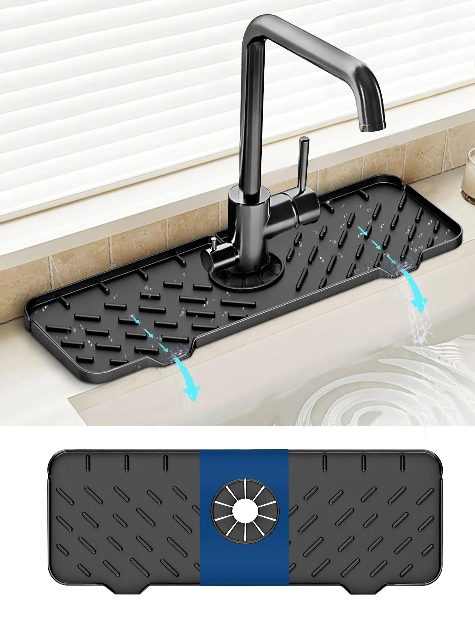 Sink Splash Guard, Silicone Draining Mat for Kitchen Sink, Silicone Faucet Ha...