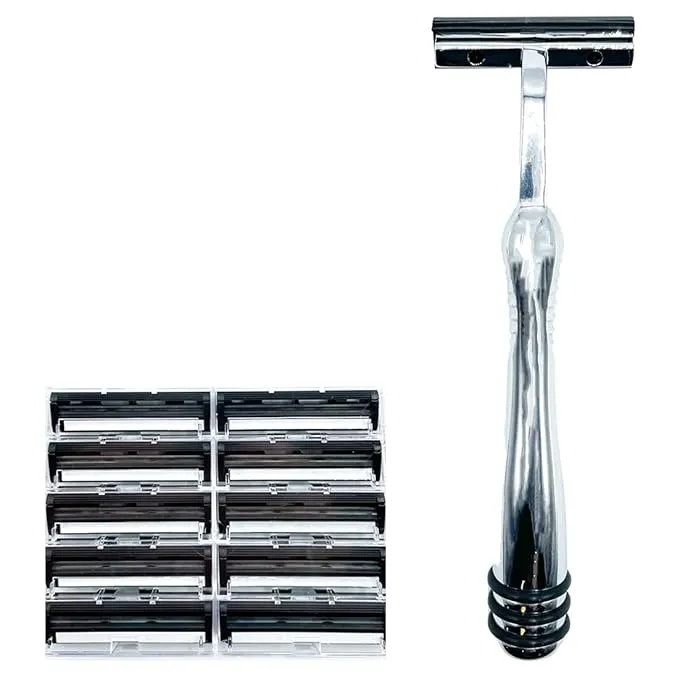 Taconic Shave, Heavyweight All Metal Non-Pivoting Twin Blade Cartridge Razor – Compatible with GIllette Trac II, Personna Twin, and Taconic Twin Blade Refills. -10 Taconic Shave Cartridges included