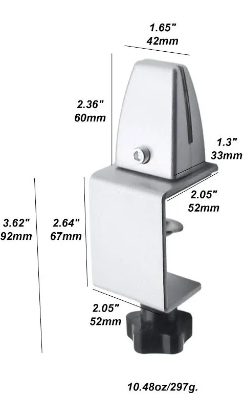 Sneeze Guard Support Clamp For 1/8" To 1" Thick Panel, Adjustable Desk