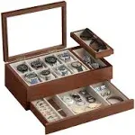 SONGMICS 8-Slot Wooden Watch Box with Solid Wood Veneer, 2-Tier Watch Display Case with Transparent Window, Removable Watch Pillows, Velvet Lining, Gift Idea, Coffee Brown UJOW002K01