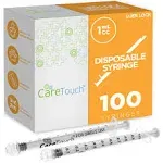 Care Touch CTSLL5 Luer Lock Tip Syringe, 5 mL, 100 Disposable Syringes Without Needles