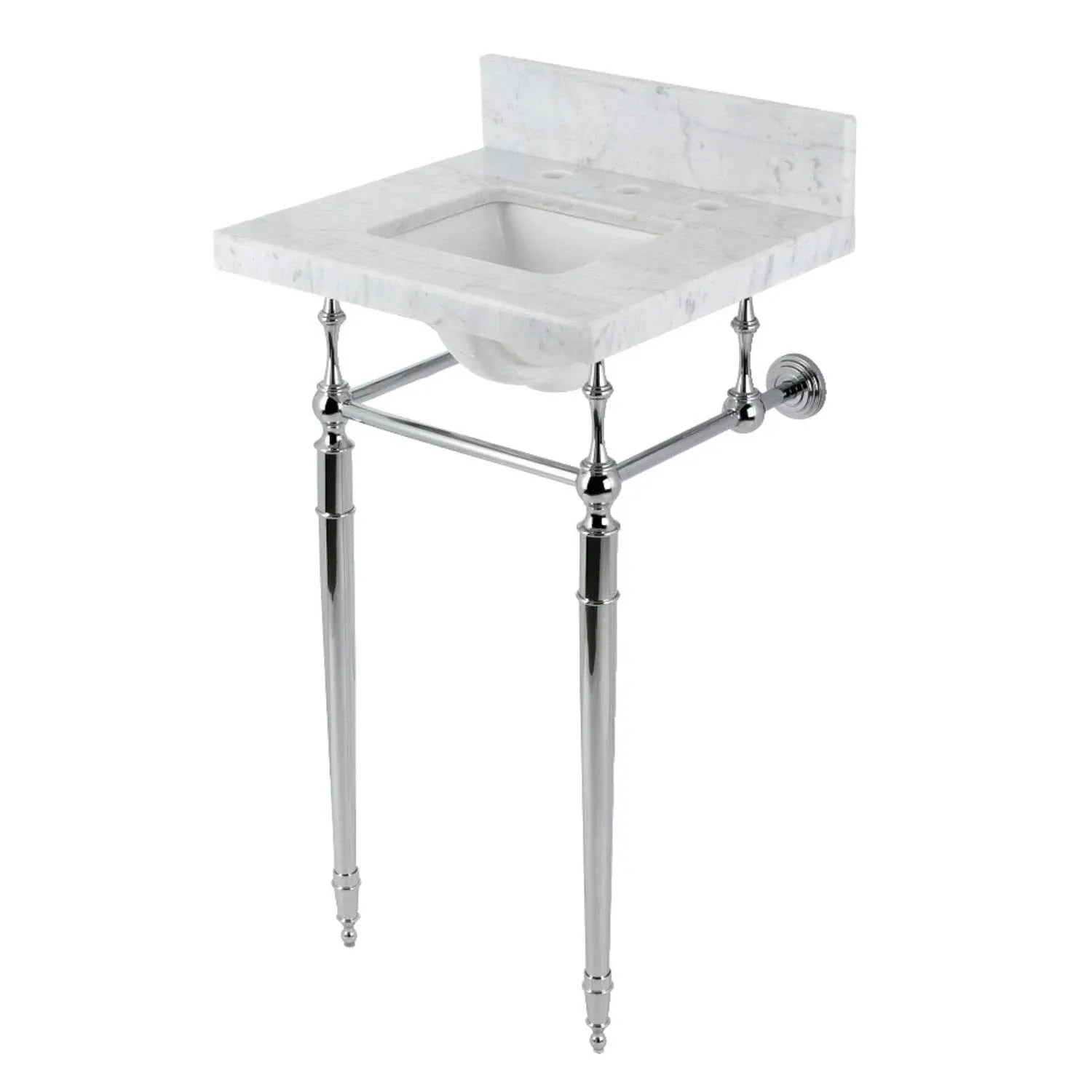 Kingston Brass KVPB1917M8SQ1 Edwardian 19" Carrara Console Sink with Brass Legs (8" Faucet Drillings), Marble White/Polished Chrome