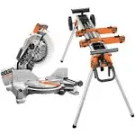 RIDGID Dual Miter Saw 15 Amp Corded + Miter Saw Stand w/ LED Cut Line Indicator