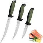 Mossy Oak 3-Piece Fishing Fillet Knife Set with Protective Sheath, Stainless Steel Filet Knives with Non-Slip Handle, Bait Knife for Filleting and Boning (Military Green)