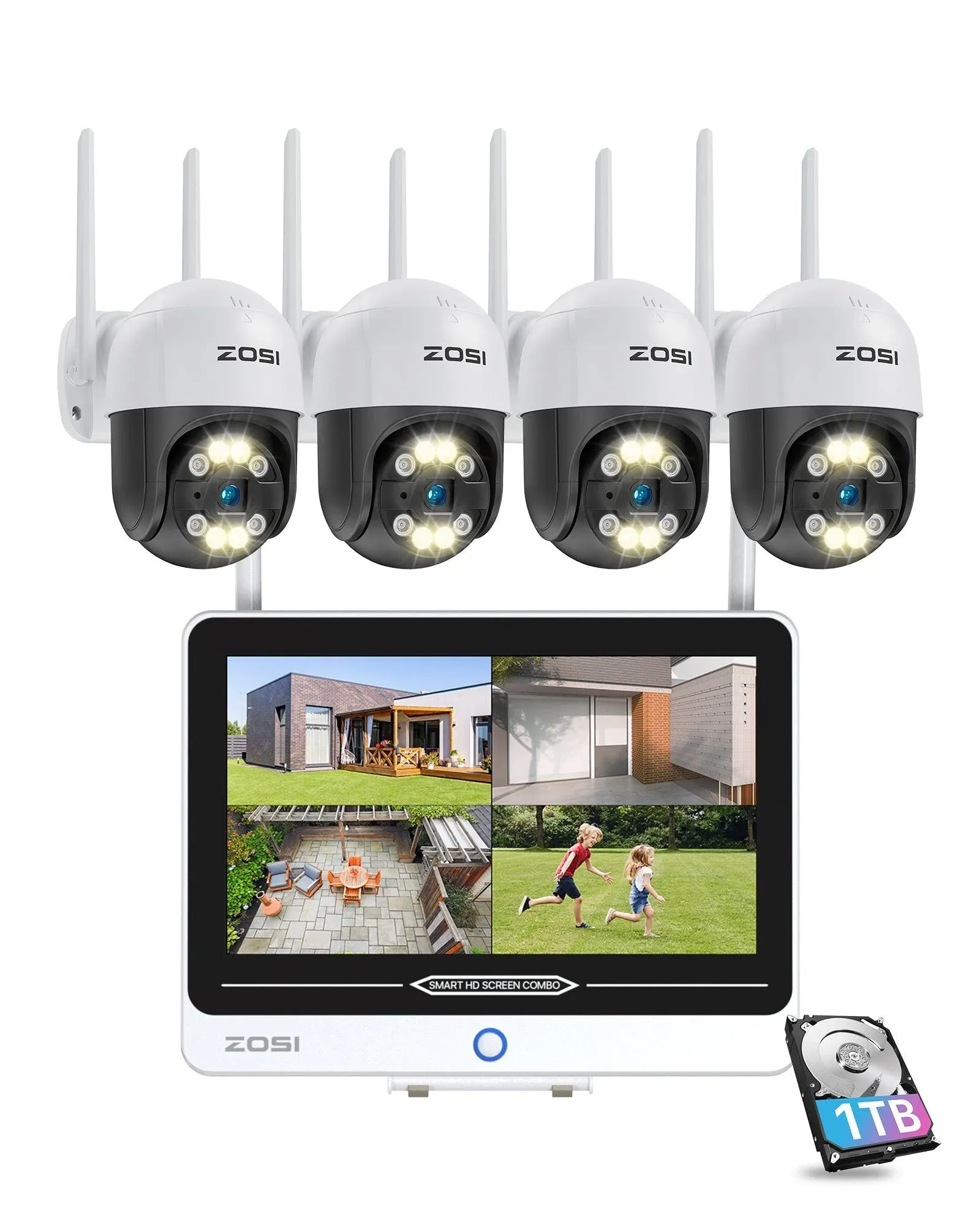 3MP WiFi Security System with 12.5" LCD Monitor & C289 PT Cameras