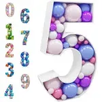 Mosaic Balloon Frame Light Up Numbers 5 Pre-Cut Large Foam Board Sign Cut-Out for Boy Girl Birthday Backdrop Anniversary Decoration