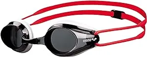 Arena Tracks Unisex Junior Youth Essential Racing Swim Goggles Kids Swimmers Young Racers 6-12 Anti-Fog Coated Non-Mirror Lens, Smoke/White/Red