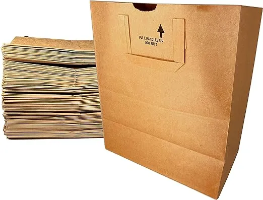 PrimeSaving Large Paper Grocery Bags with Handles | 12x7x14 Kraft Brown Heavy Duty Sack | 57 lbs Basis Weight (50)