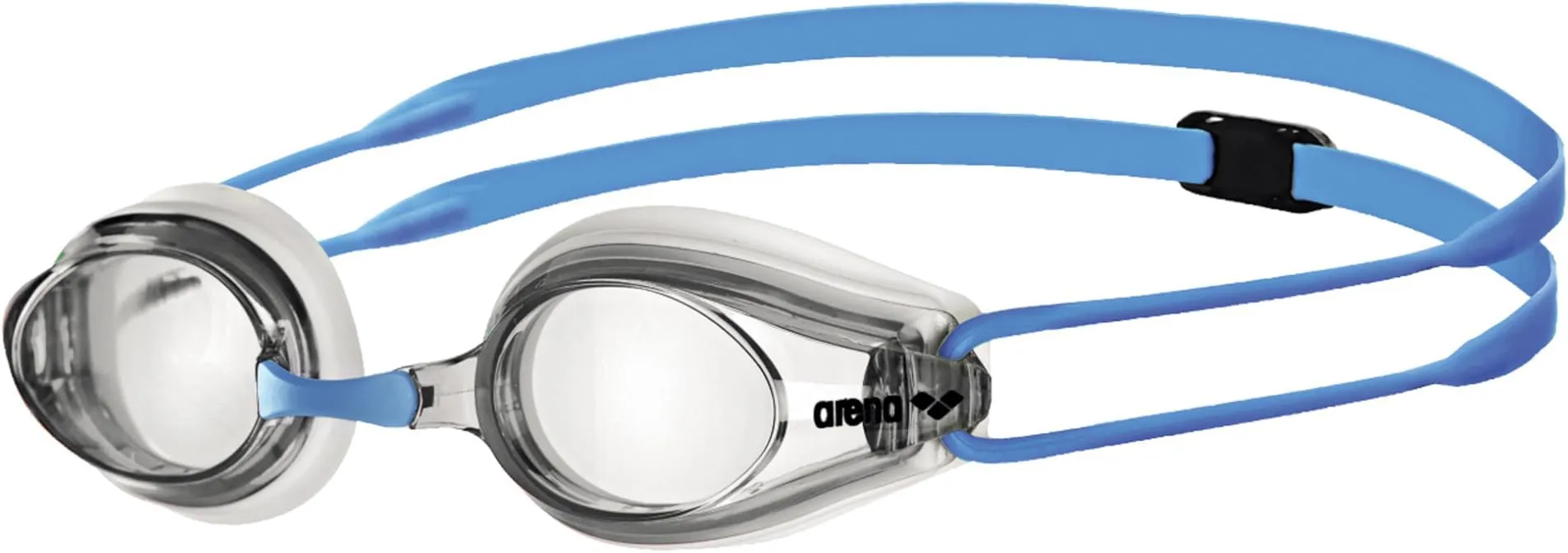 ARENA Tracks Unisex Junior Youth Essential Racing Swim Goggles Kids Swimmers Young Racers 6-12 Anti-Fog Coated Non-Mirror Lens, Clear/Clear/Light Blue