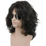 Karlery California 70s 80s Rocker Wig Men Women Long Curly Dark Brown Halloween