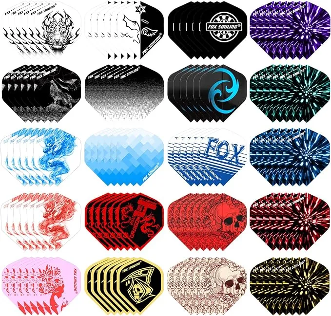 Dart Flights Accessories Kit, 120PCS(20 Designs) Standard Shape Durable PET Replacement Skull Dart Feather Tail Wing for Steel Tip Dart and Soft Tip Darts