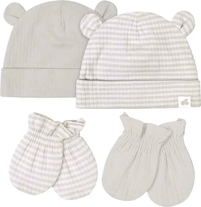 Just Born baby-girls 4-piece Caps & Mittens Set