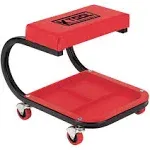 K Tool International 74981 Mechanics Creeper Seat with Tool Storage for Garages, Repair Shops, and DIY, Padded Seat, 350 lbs. Capacity, Heavy Duty Tubular Steel Frame, (4) Swivel Casters, Red/Black