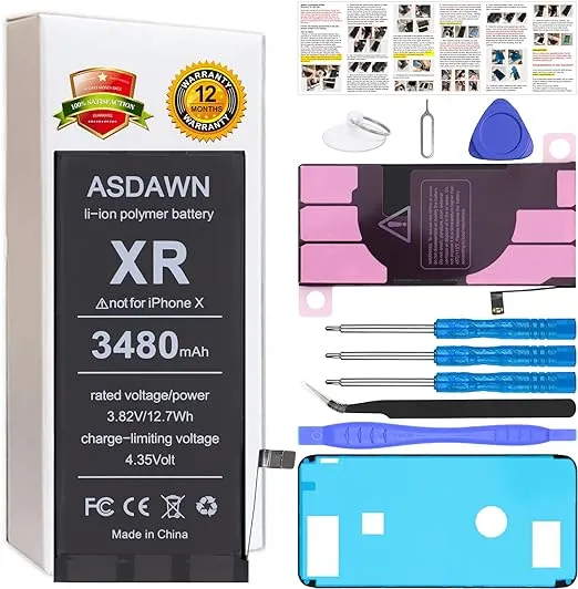 ASDAWN 3480mAh Battery for iPhone XR (Not for X/XS/XS Max), Upgraded Higher Capacity iPhone XR Battery Replacement for A1984 A2015 A2016 A2017 A2018 with Professional Tools+Installation Instruction