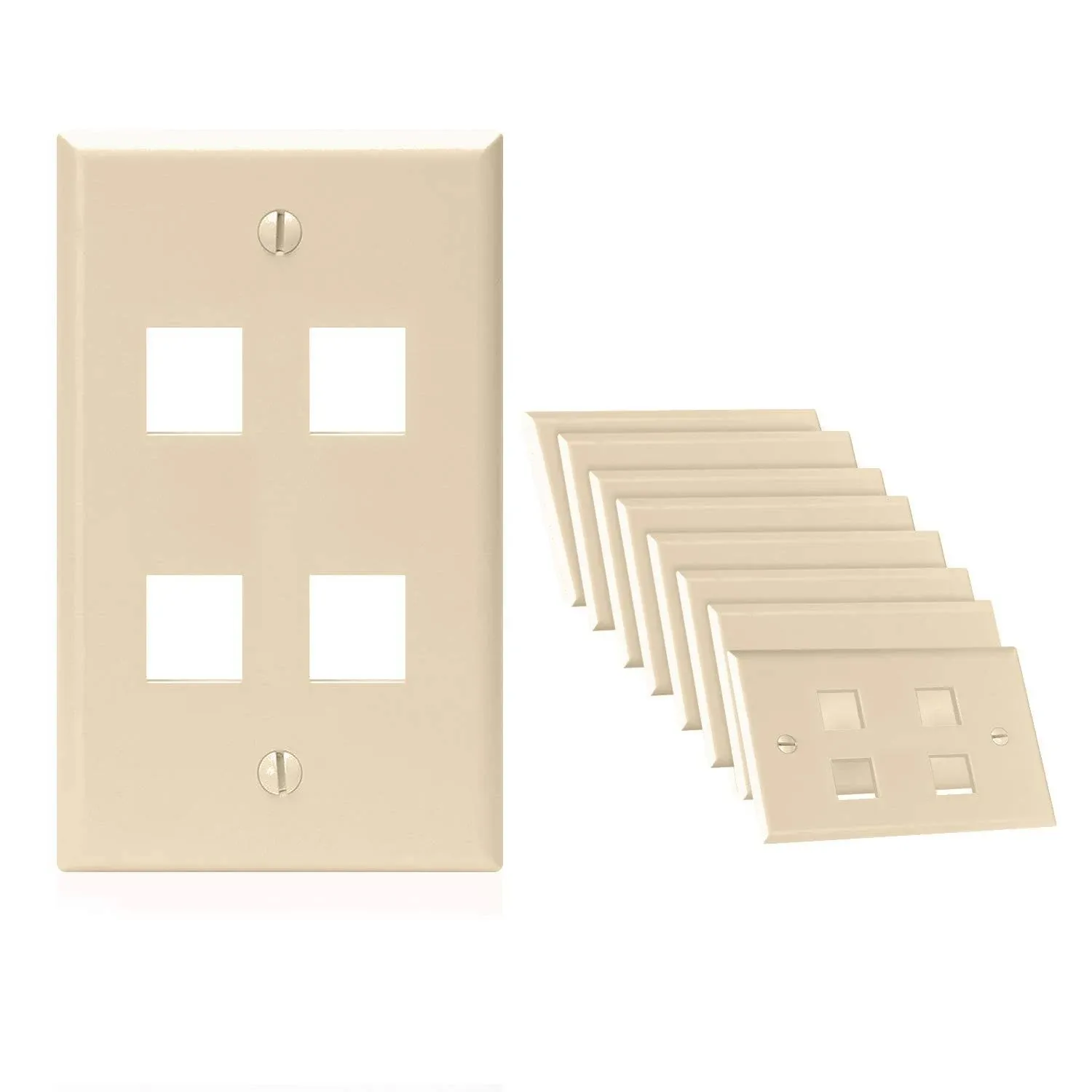 Cmple - [10 Pack] 4 Port Keystone Wall Plate Single-Gang Wall Plate with Standard ...