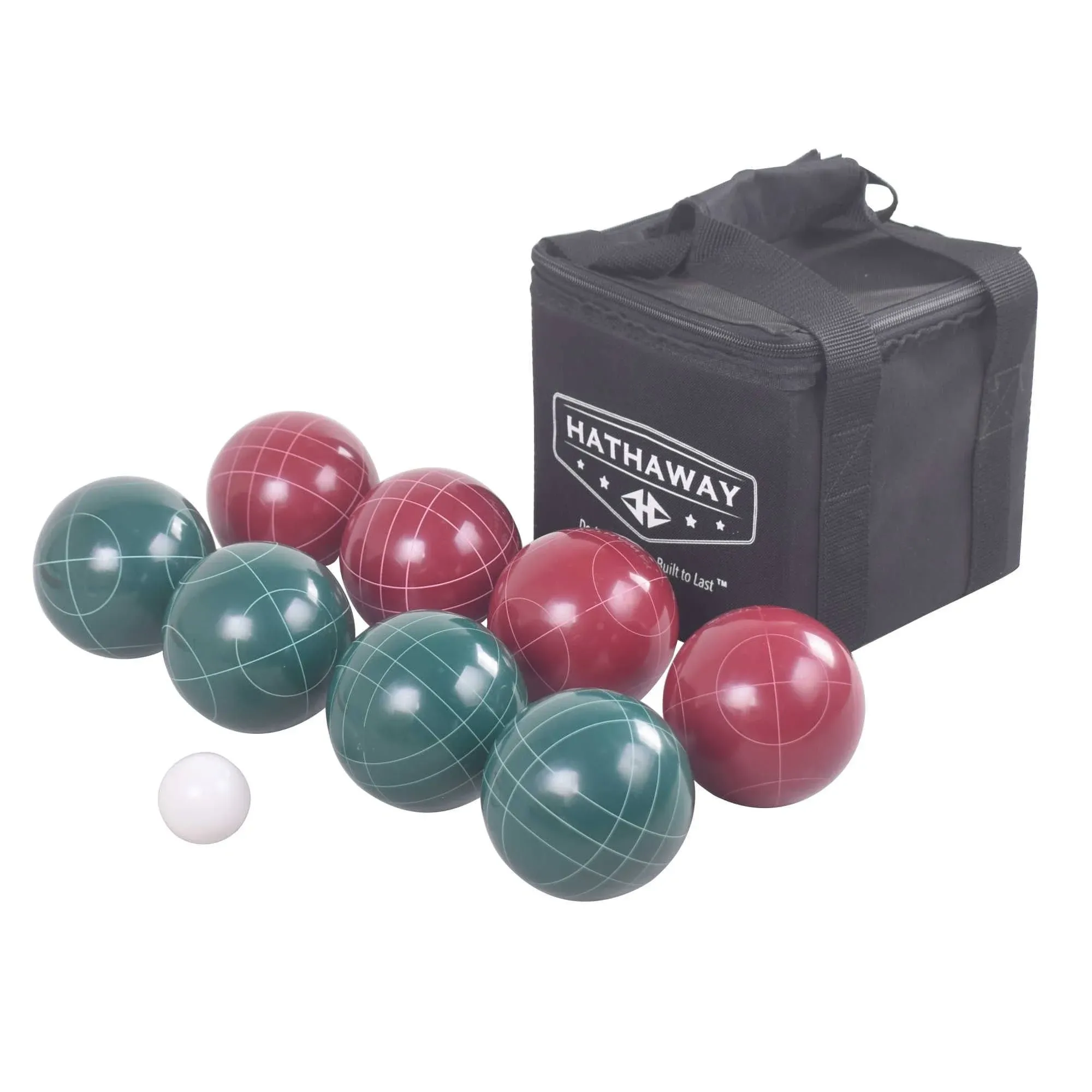 Hathaway Bocce Ball Set w/8 Bocce Balls, 1 Pallino Ball, & Nylon Carry Bag - Green & Red