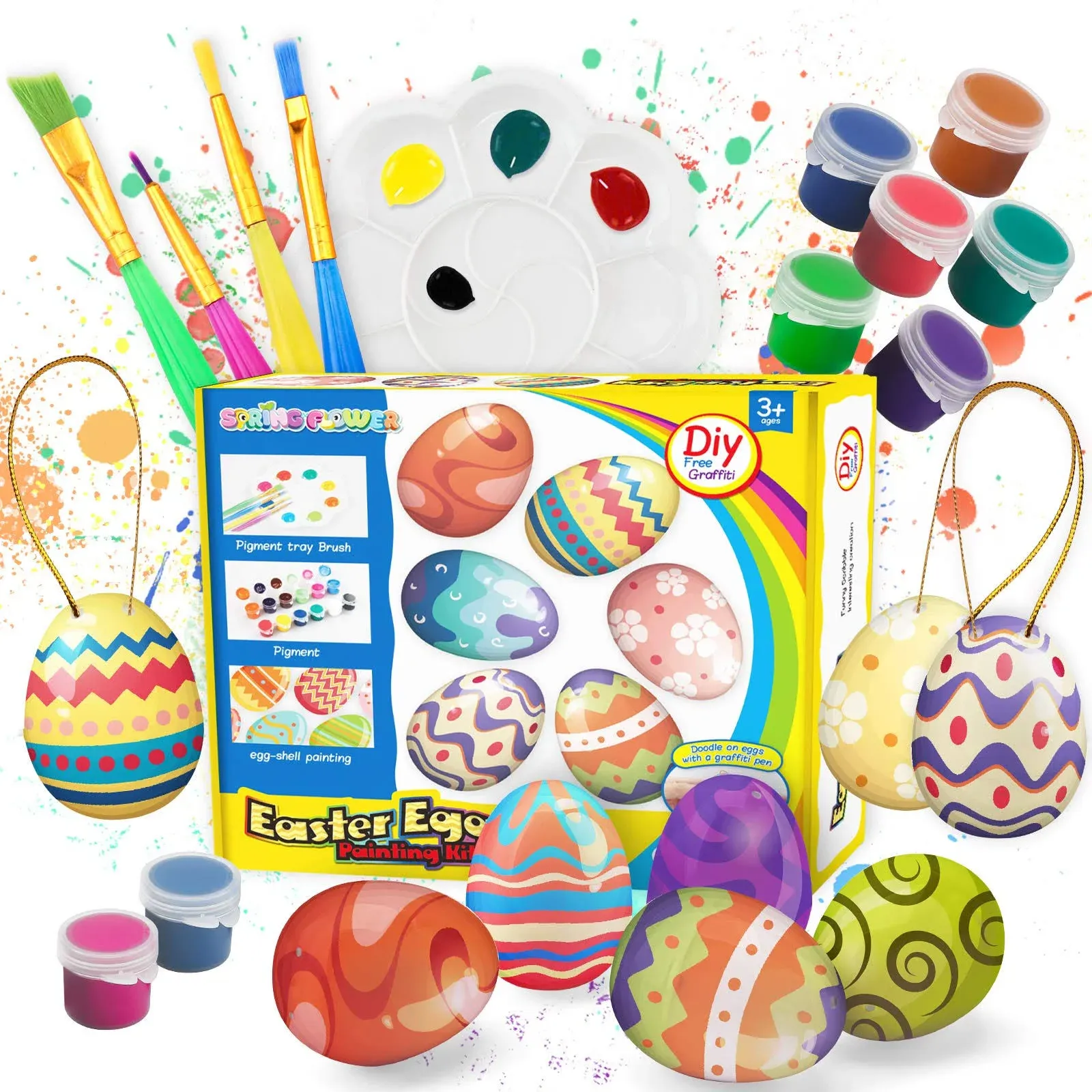 Springflower White Easter Eggs Painting Kit-24 Paintable Flocking Eggs with ...