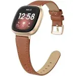 Leather Bands Compatible for Fitbit Versa 3 / Fitbit Versa 4 / Fitbit Sense for Women Men, Genuine Leather Bands Replacement Wristbands Straps Compatible with Versa 3 / Versa 4 / Sense