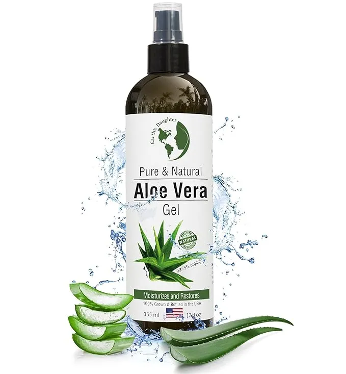 Earth's Daughter Organic Aloe Vera Gel from 100% Pure and Natural Cold Pressed Aloe – Moisturizes - Great for Face - Hair- Sunburn - Aftershave - Bug Bites - 12 oz.