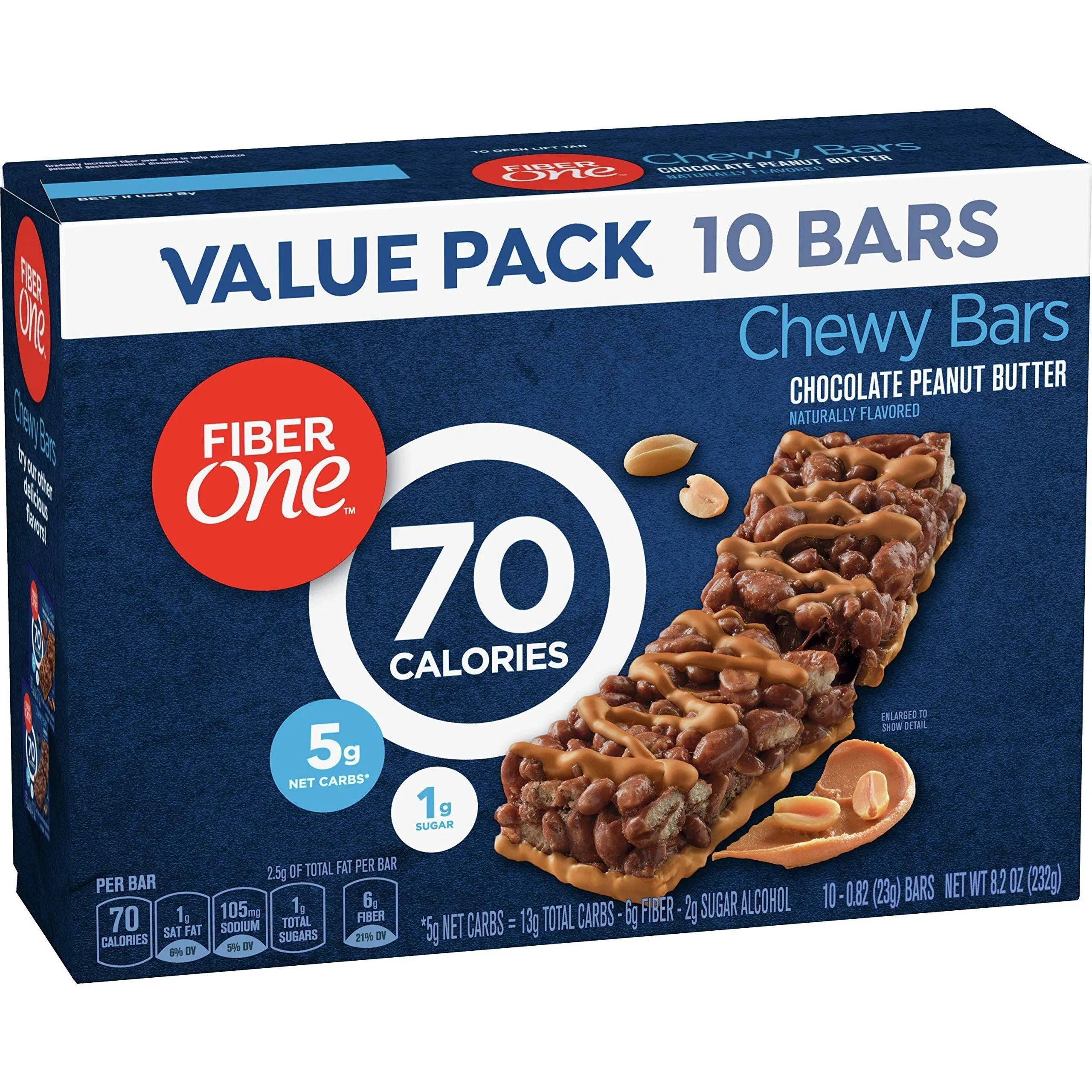 Fiber One 70 Calorie Bar Chocolate Peanut Butter, 10 Count (Pack of 6)