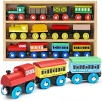 Wooden Train Set 12 PCS - Train Toys Magnetic Set Includes 3 Engines - Toy Train Sets For Kids Toddler Boys And Girls - Compatible With Thomas Train Set Tracks And Major Brands - Play22USA