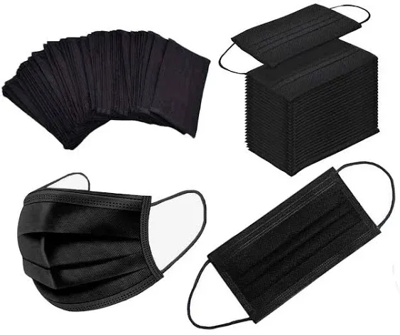 NNPCBT 500pcs 3 Ply Black Disposable Masks Filter Mask