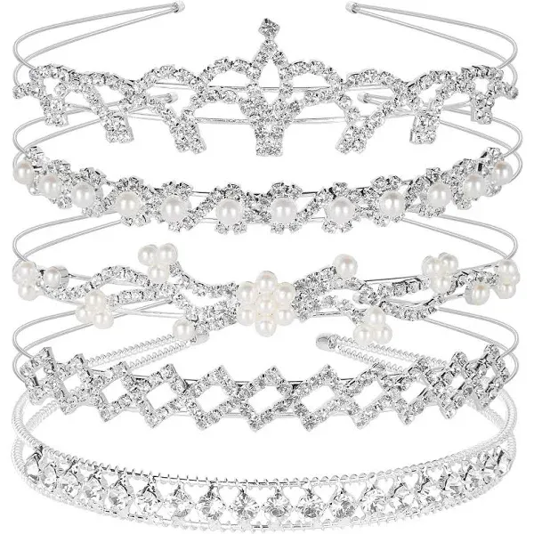 Teenitor Crystal Headband Set of 5, Jewelry Rhinestone Women Clear,Silver 