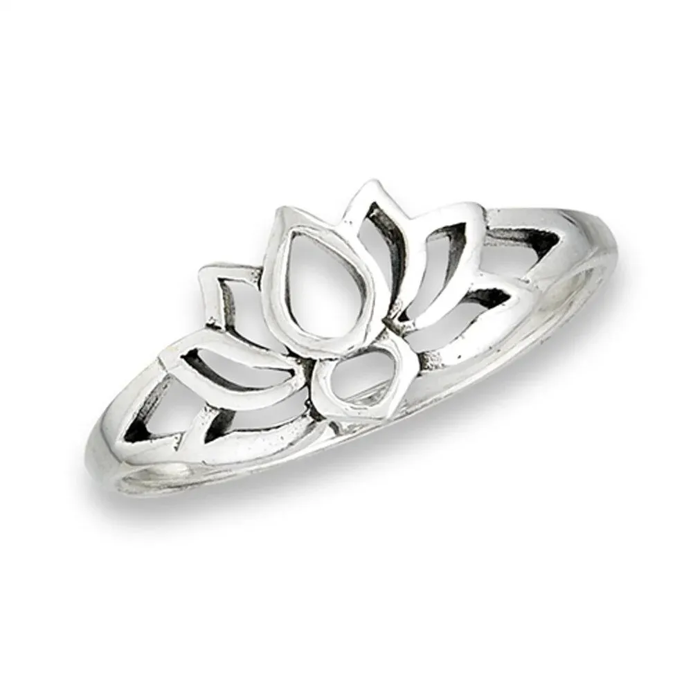 Oxidized Lotus Flower Filigree Vintage Ring .925 Sterling Silver Band Sizes 3-10