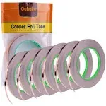 Oubaka 6 Pack Copper Foil Tape,Double-Sided Conductive Copper Tape with Adhesive for EMI Shielding,Stained Glass,Soldering,Electrical Repairs,Paper