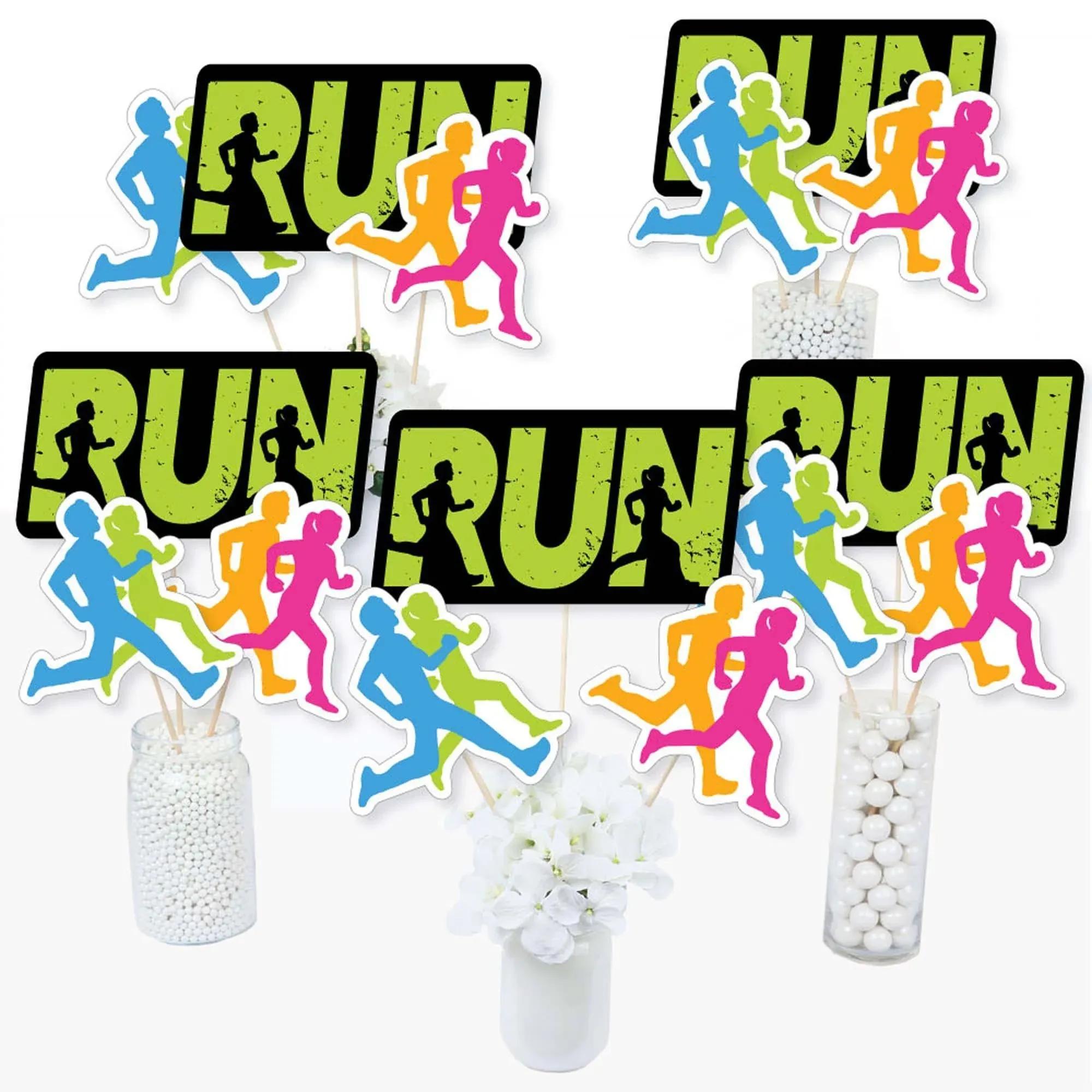 Big Dot of Happiness Set the Pace - Running - Track, Cross Country or Marathon Party Centerpiece Sticks - Table Toppers - Set of 15