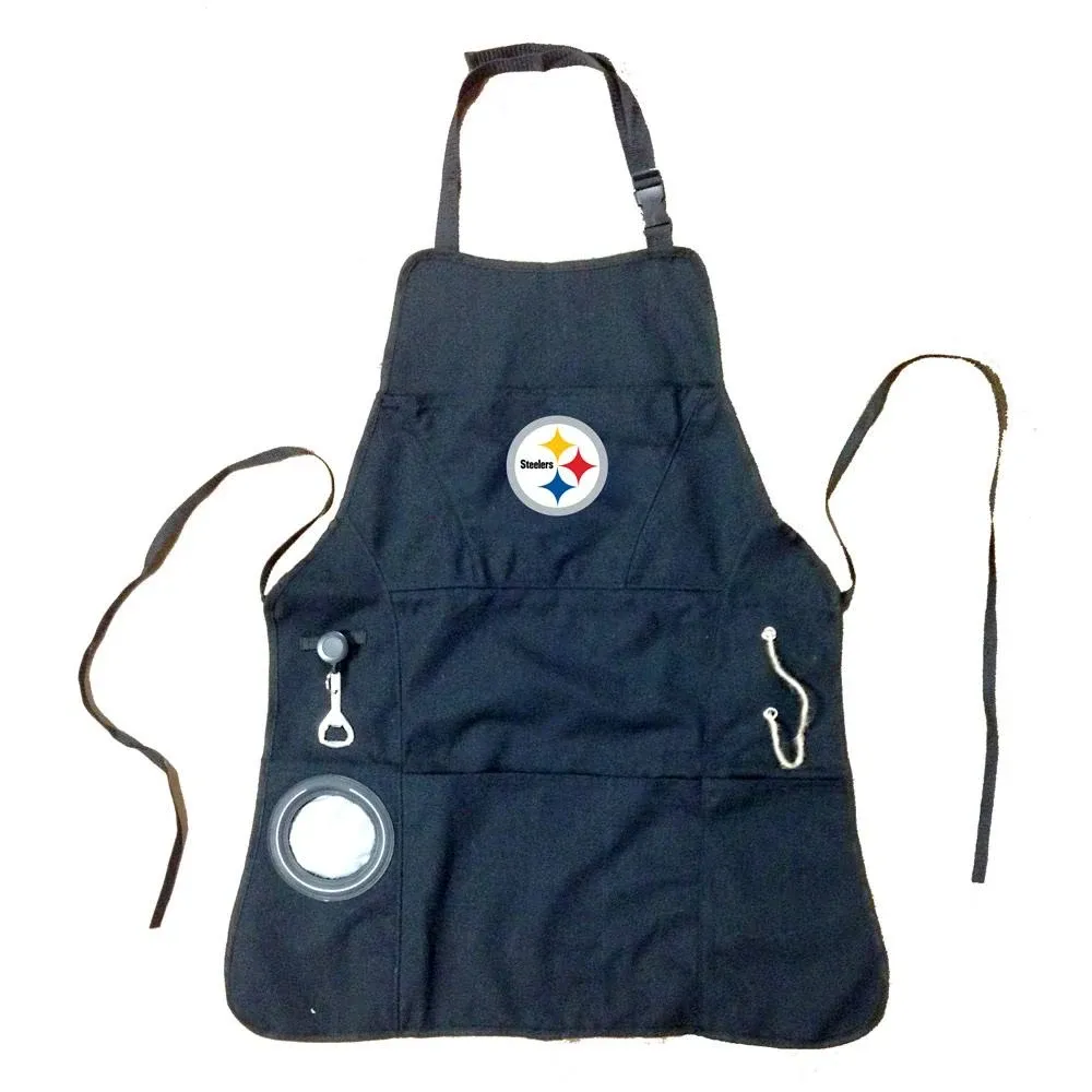 Team Sports America NFL Pittsburgh Steelers Ultimate Grilling Apron | Bottle Opener and Insulated Beverage Holder | Heavy Duty Durable Cotton Canvas 300 GSM | Machine Washable | Adjustable Straps