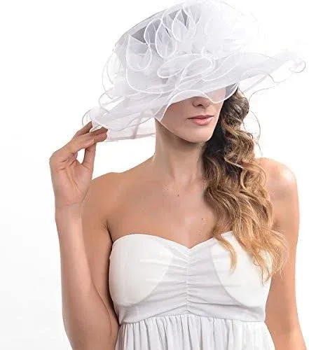 Kentucky Derby Church Dress Hat for Women Fascinator Bridal Tea Party Wedding Hat Wide Brim