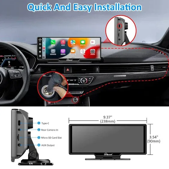 Portable Car Stereo, OTTOCAST Wireless Apple CarPlay and Android Auto Dual Bluetooth Car Radio, 10" HD Touchable CarPlay Screen, GPS Navigator with HD Dash Cam Front and Rear 128G TF Card for all cars