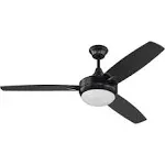 Craftmade Targas 52&#034; Ceiling Fan, Black, Black Blades, White - TG52GBK3