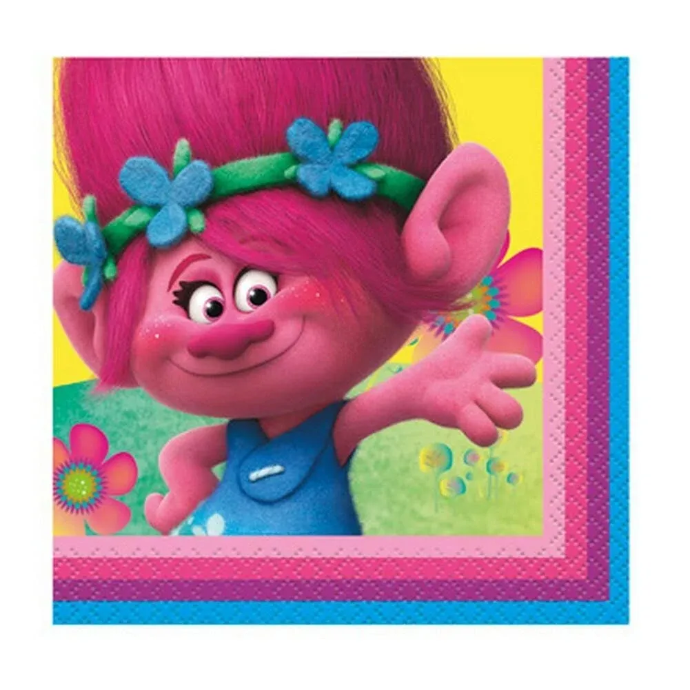 Unique Trolls Party Beverage Paper Napkins | 5" x 5" | 16 Pcs