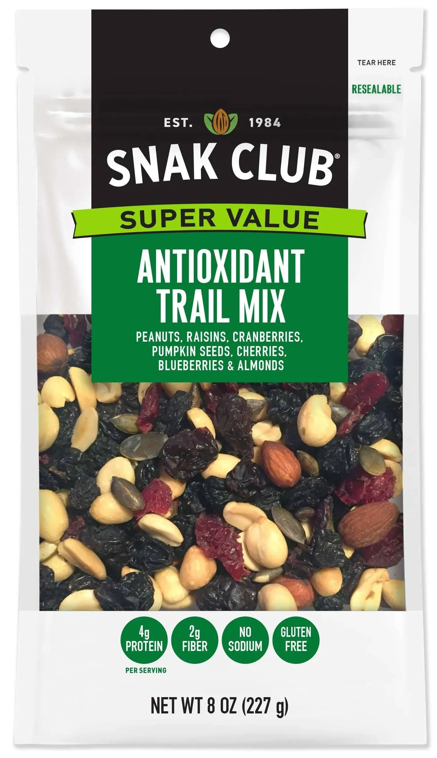 Snak Club Super Value Antioxidant Trail Mix 8 Ounce Size - 6 per Case.