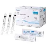 ProtectX 100 Pack 3ml Disposable Luer Lock Sterile Syringe (No Needle), Individually Sealed, Smooth and Accurate Dispensing for Science Labs