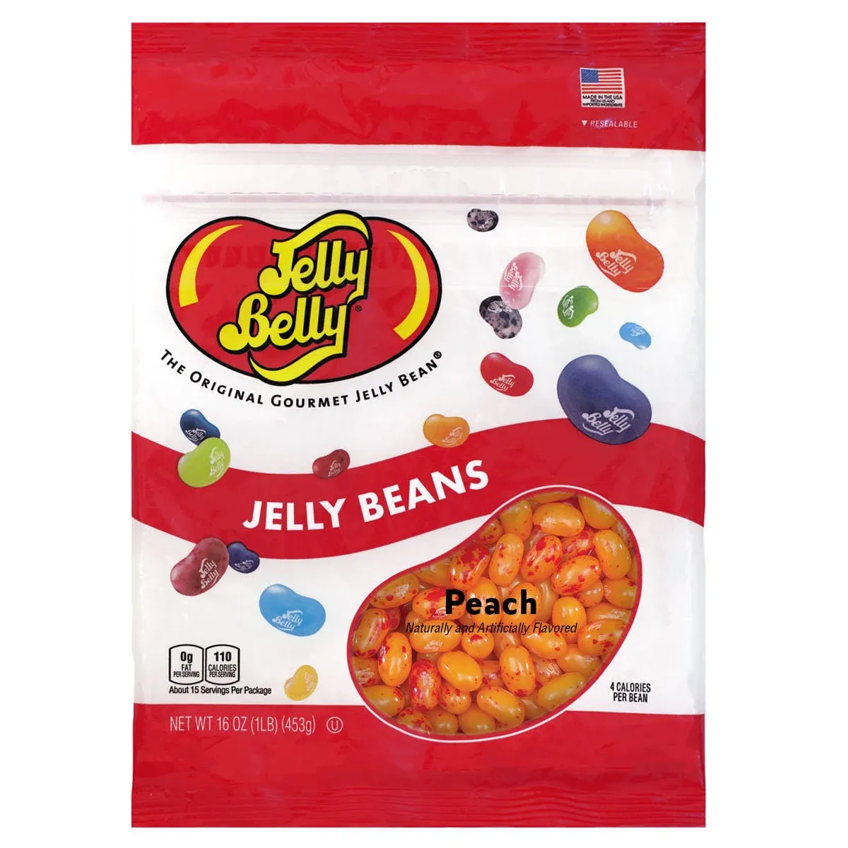 Jelly Belly Peach Jelly Beans - 1 Pound (16 Ounces) Resealable Bag - Genuine, Official, Straight from the Source