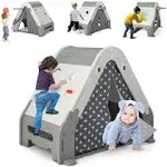 INFANS Triangle Climber with Tent, Kids Hideaway Play Tent with Art Easel, Rock Wall Climbing, Waterproof Tent Cover, Crawling Tunnel Toy Activity Play Set for Toddlers Indoor Outdoor …