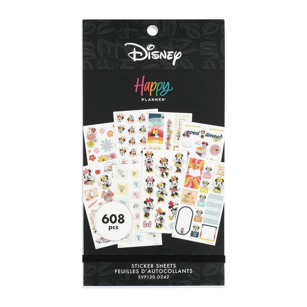 Happy Planner Disney Sticker Pack, Multicolored Planner Stickers for Teachers, Back-to-School Accessories, Sunny Minnie Theme, Classic Size, 30 Sheets, 608 Stickers Total