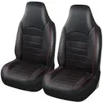 TOYOUN Classic Universal PU Leather Car Front Seat Covers High Back Black Red 