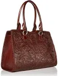 Carlotta Women's Extra Large Tooled Leather Shoulder Bag Tote (Parota Brown)