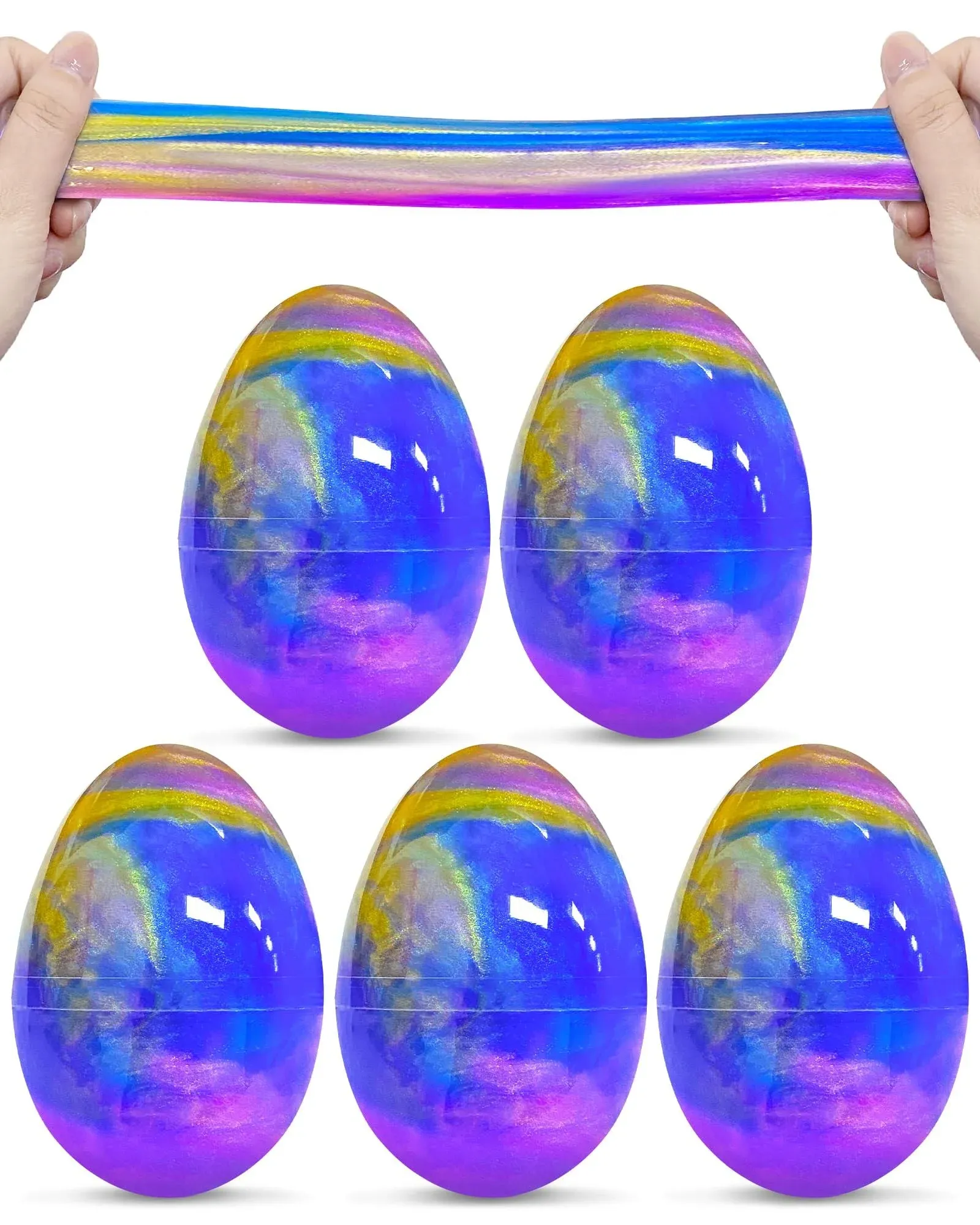 Greingways 5 Pack Prefilled Easter Eggs Galaxy Slime Toys, Teens Easter Basket Stuffers Egg Fillers, Stress Relief Easter Games Gifts Party Favors Filled Easter Eggs for Kids Boys Girls Toddlers