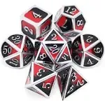 7Pcs Metal Dice Set DND RPG MTG Role Playing Dragons Game w/ Bag, Black Red