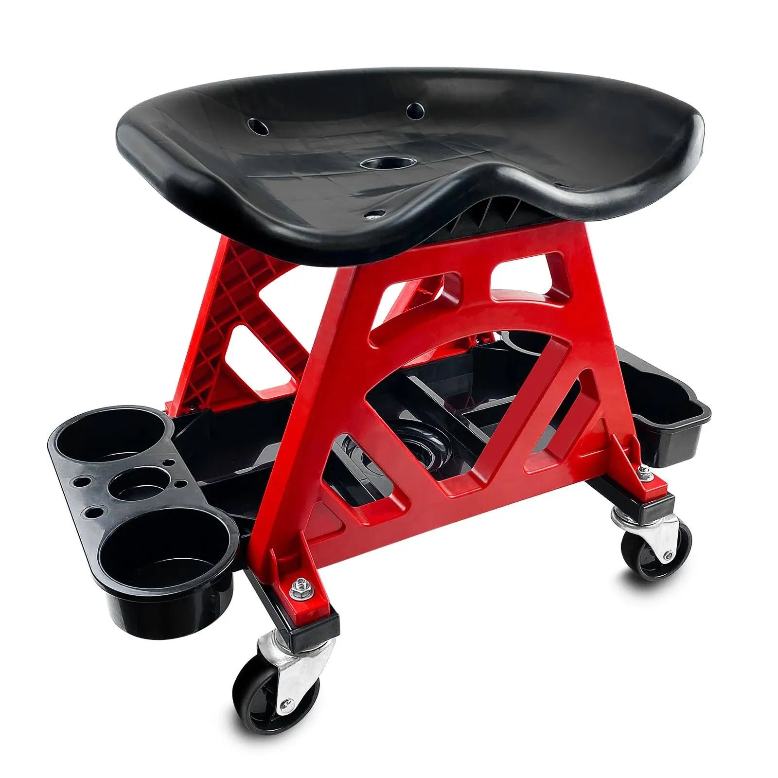 HOXWELL Durable Mechanic Stool Chair with Wheels, Heavy Duty Garage Shop Stool On Wheels, Rolling Stool Car Detailing Creeper Seat with Tool Tray for