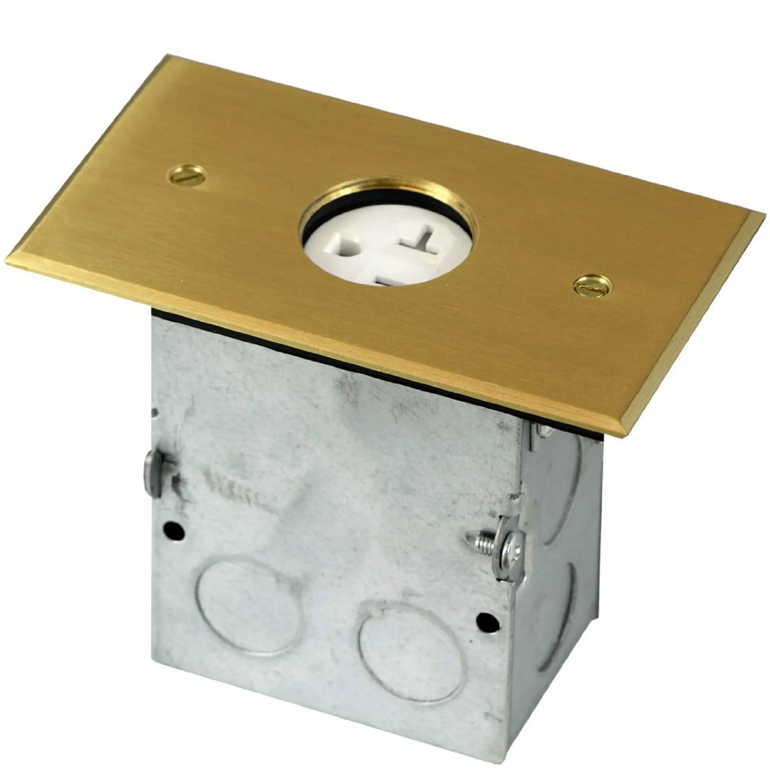 Enerlites 975547-C 1-Gang Floor Box Kit with 20A Single Tamper-Resistant Receptacle, Brass