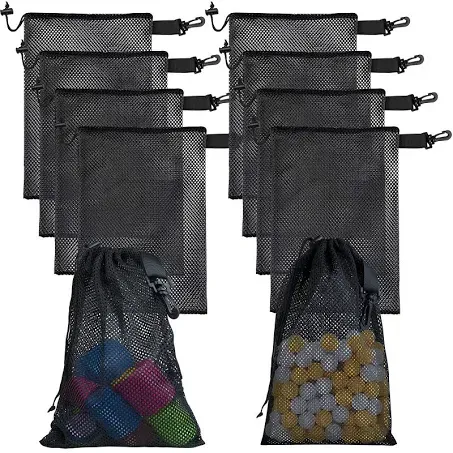 10 PCS With Clips Mesh Drawstring Bags, Portable Nylon Storage Bags for toy,Sports Storage,Outdoor activities etc. (11.8x15.7in)