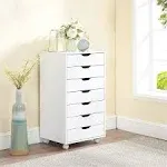 DEVAISE 7-Drawer Chest Wood Storage Dresser Cabinet with Wheels White