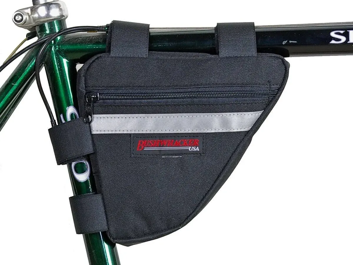 Bushwhacker Ketchum Black Bicycle Frame Bag with Reflective Trim – Cycling Triangle Pack for Under Seat and Top Tube – Front and Rear Accessories Bike Storage