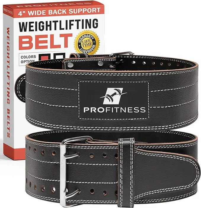 ProFitness Leather Workout BeltWeightlifting Belt with Metal Buckle for Men and